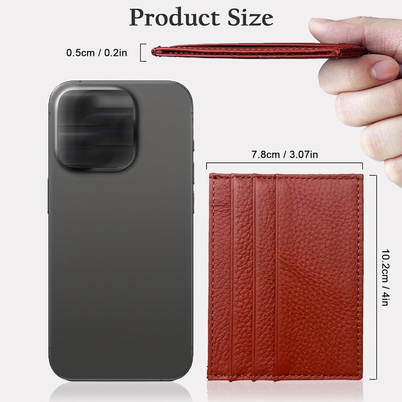 WOXVM Credit Card Holder Wallet RFID Blocking Slim Credit Card Cases Holder Premium Leather Minimalist Front Pocket Small Wallet with 6 Card Slots and 1 Pockets for Men Women (Red) - Image 2